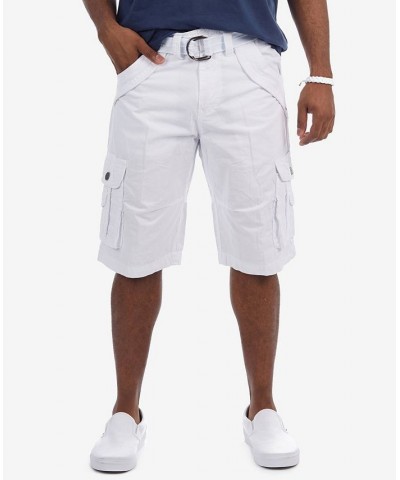 Men's Big and Tall Belted Double Pocket Cargo Shorts White $26.60 Shorts