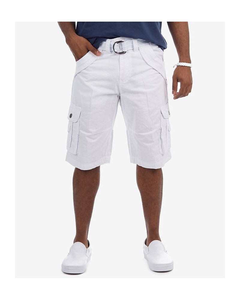 Men's Big and Tall Belted Double Pocket Cargo Shorts White $26.60 Shorts