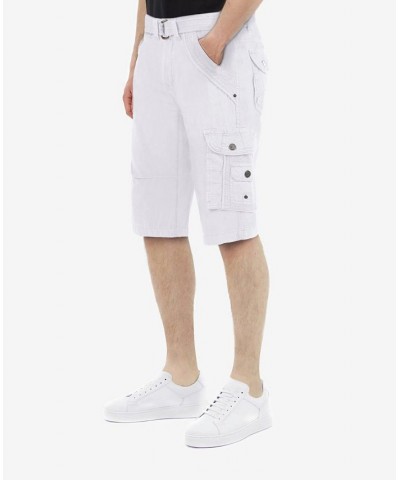 Men's Big and Tall Belted Double Pocket Cargo Shorts White $26.60 Shorts