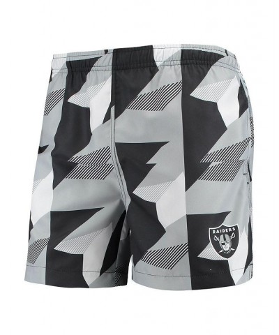 Men's Black and Silver Las Vegas Raiders Geo Print Swim Trunks $21.15 Swimsuits