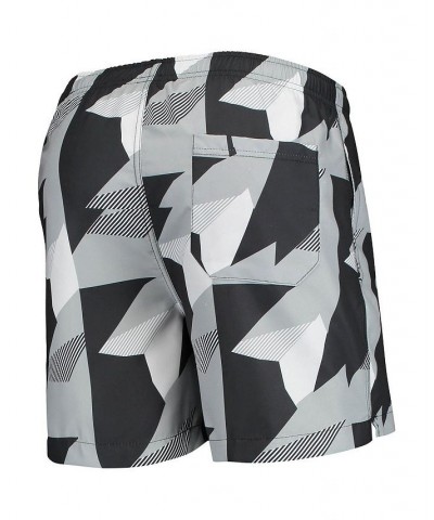 Men's Black and Silver Las Vegas Raiders Geo Print Swim Trunks $21.15 Swimsuits