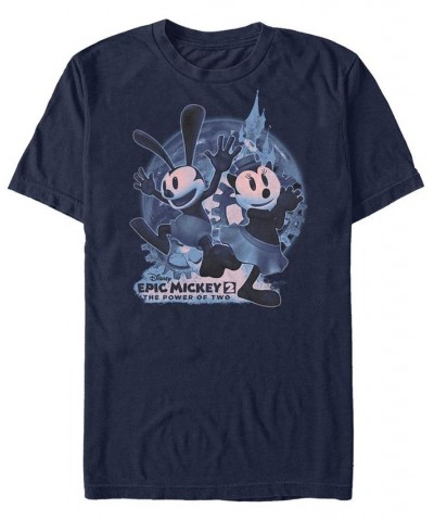 Men's Epic Mickey Oswald and Ortensia Moon Short Sleeve T-shirt Blue $16.80 T-Shirts