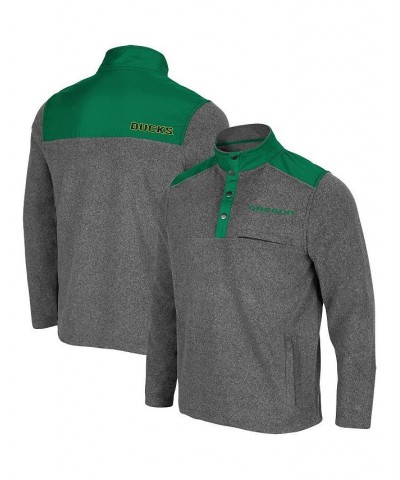 Men's Heathered Charcoal and Green Oregon Ducks Huff Snap Pullover $34.50 Sweatshirt