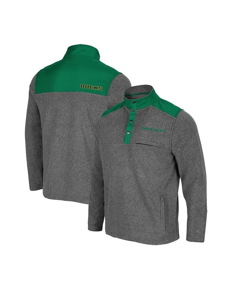 Men's Heathered Charcoal and Green Oregon Ducks Huff Snap Pullover $34.50 Sweatshirt