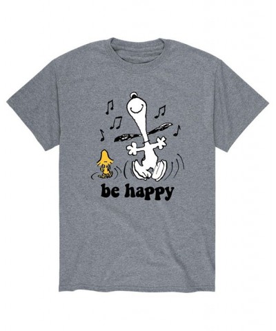 Men's Peanuts Be Happy T-Shirt Gray $18.89 T-Shirts