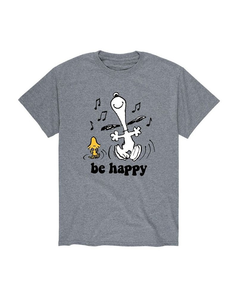 Men's Peanuts Be Happy T-Shirt Gray $18.89 T-Shirts