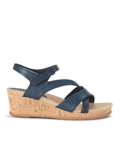 Women's Farah Casual Almond Toe Wedge Sandal Blue $45.39 Shoes