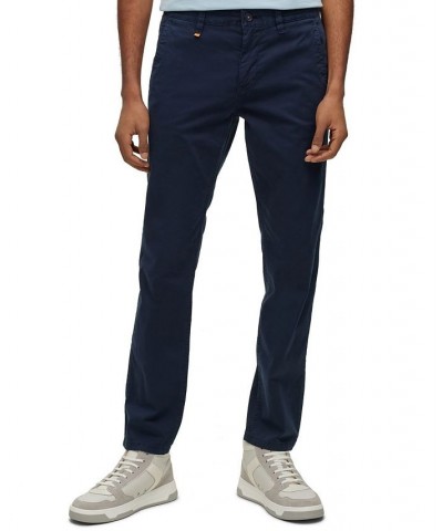 BOSS Men's Slim-Fit Printed Stretch-Cotton Twill Trousers Blue $57.12 Pants