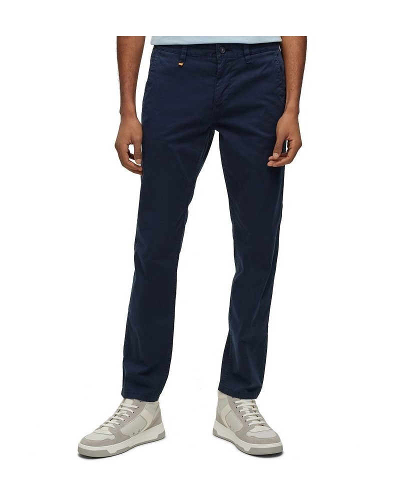 BOSS Men's Slim-Fit Printed Stretch-Cotton Twill Trousers Blue $57.12 Pants