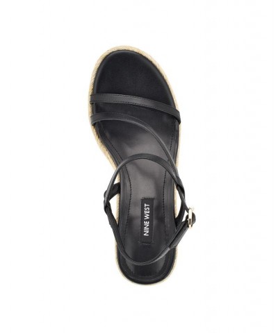 Women's Jills Round Toe Strappy Wedge Sandals Black $48.30 Shoes