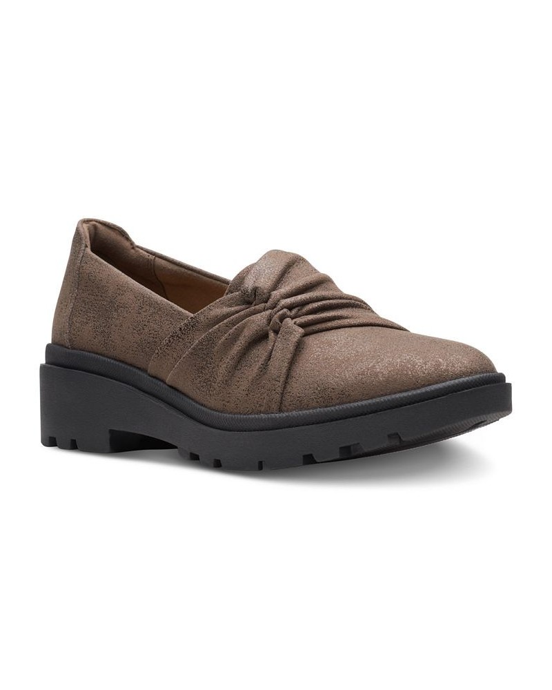 Women's Calla Style Ruched Slip-On Flats Brown $38.15 Shoes