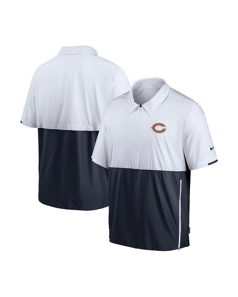 Men's White and Navy Chicago Bears Sideline Coaches Half-Zip Short Sleeve Jacket $36.80 Jackets