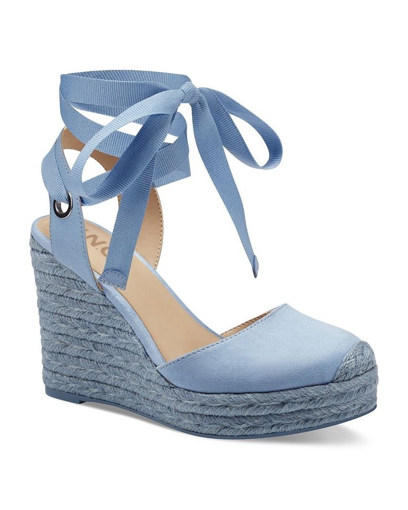 Women's Maisie Lace-Up Espadrille Wedge Sandals Blue $39.75 Shoes