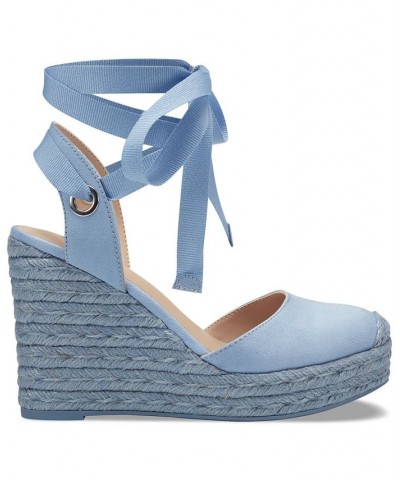 Women's Maisie Lace-Up Espadrille Wedge Sandals Blue $39.75 Shoes