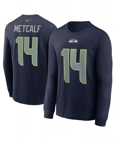 Men's DK Metcalf Navy Seattle Seahawks Player Name Number Long Sleeve T-shirt $25.36 T-Shirts