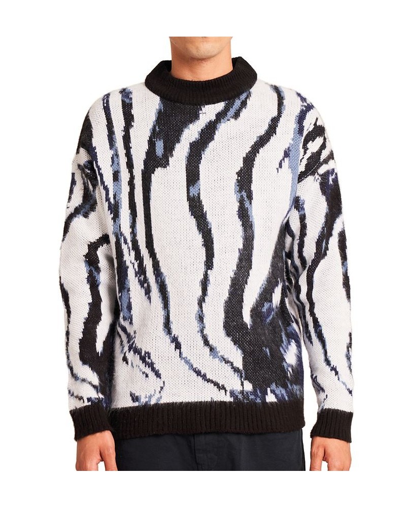 Men's Intarsia Wave Pattern Sweater Black $27.26 Sweaters