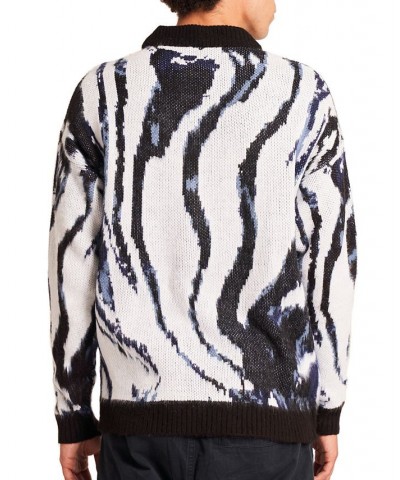 Men's Intarsia Wave Pattern Sweater Black $27.26 Sweaters