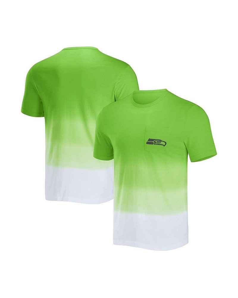 Men's NFL x Darius Rucker Collection by Neon Green and White Seattle Seahawks Dip Dye Pocket T-shirt $23.04 T-Shirts