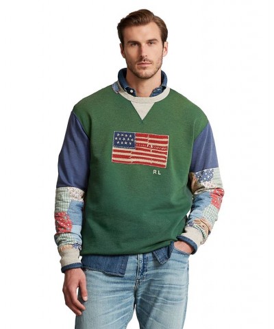 Men's Big & Tall Flag Patchwork-Sleeve Fleece Sweatshirt Green $59.04 Sweatshirt