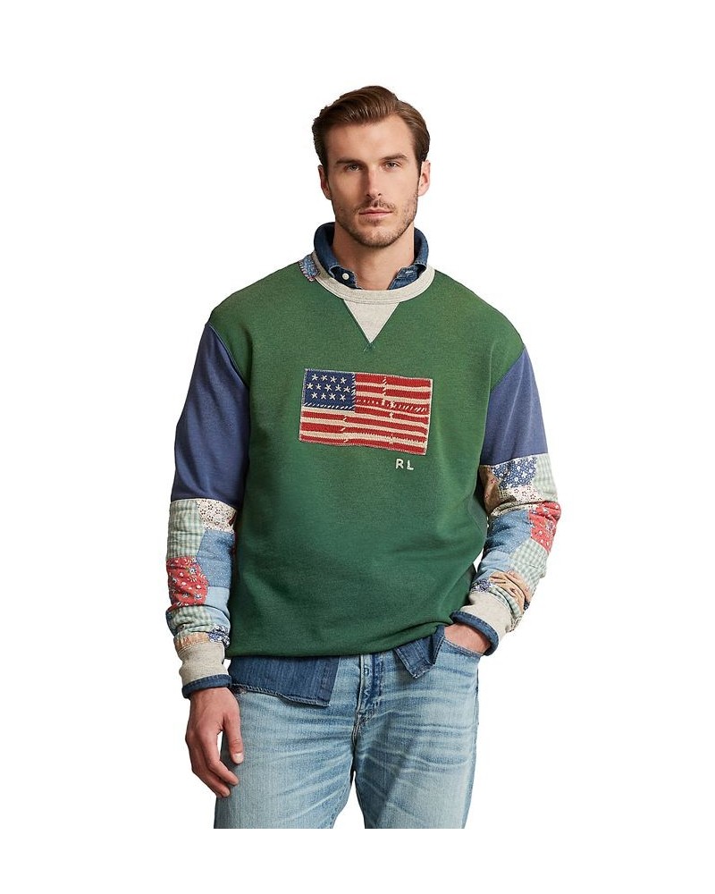 Men's Big & Tall Flag Patchwork-Sleeve Fleece Sweatshirt Green $59.04 Sweatshirt