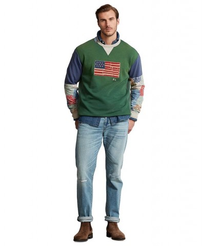 Men's Big & Tall Flag Patchwork-Sleeve Fleece Sweatshirt Green $59.04 Sweatshirt