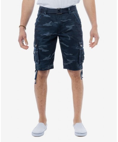 Men's Belted Multi Pocket Cargo Shorts Blue $19.95 Shorts