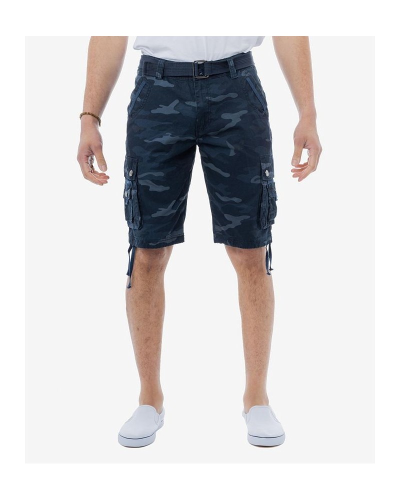 Men's Belted Multi Pocket Cargo Shorts Blue $19.95 Shorts