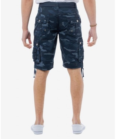 Men's Belted Multi Pocket Cargo Shorts Blue $19.95 Shorts