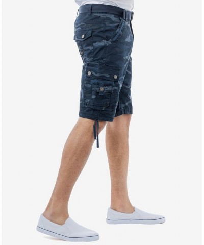 Men's Belted Multi Pocket Cargo Shorts Blue $19.95 Shorts