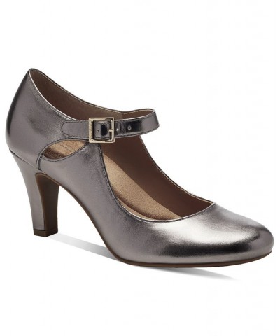 Velmah Memory Foam Mary Jane Pumps Silver $40.28 Shoes