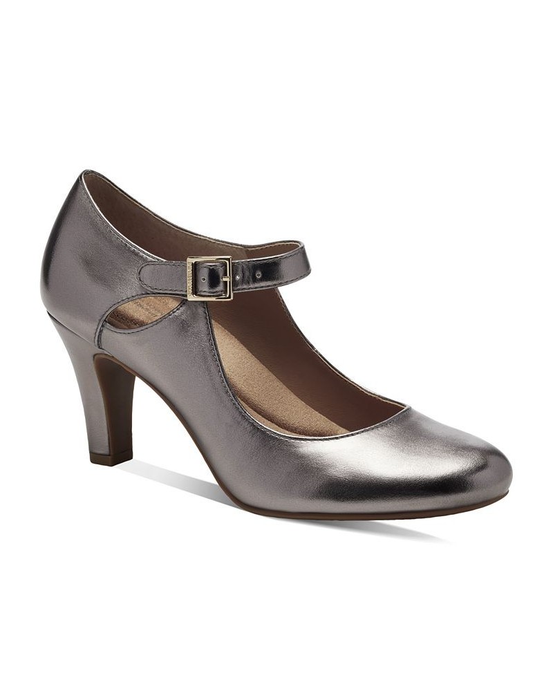 Velmah Memory Foam Mary Jane Pumps Silver $40.28 Shoes