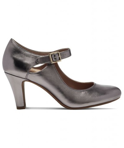 Velmah Memory Foam Mary Jane Pumps Silver $40.28 Shoes