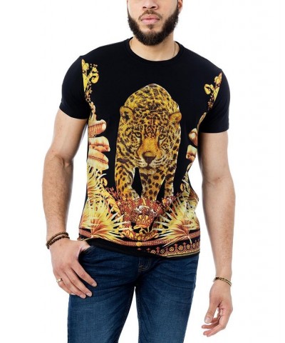 Men's Royal Leopard Rhinestone T-shirt Black $25.65 T-Shirts