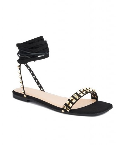 Women's Zena Wide Width Flats Sandals Black $34.73 Shoes