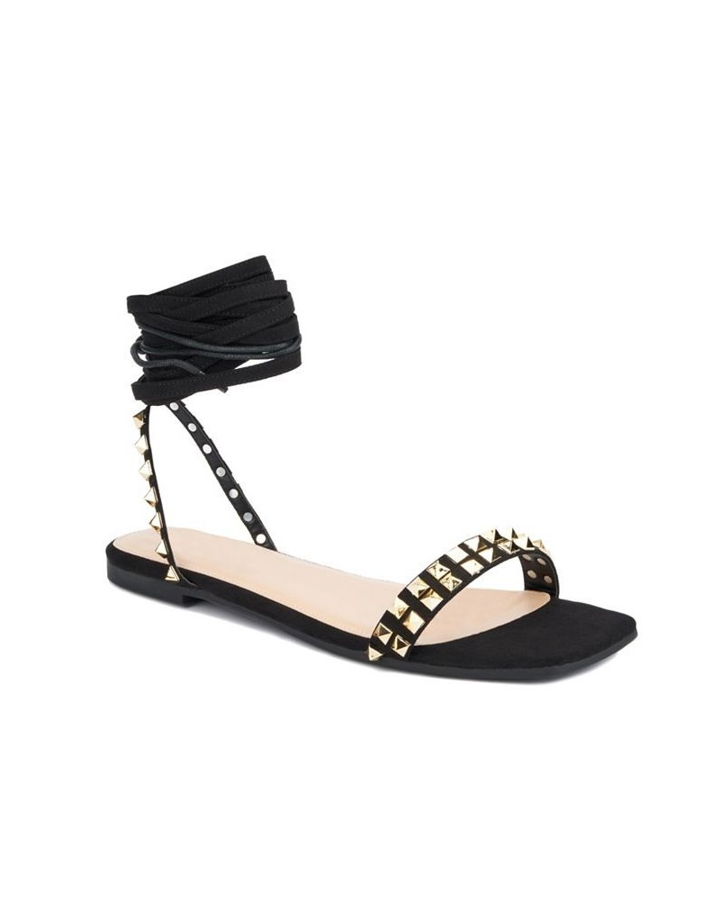 Women's Zena Wide Width Flats Sandals Black $34.73 Shoes