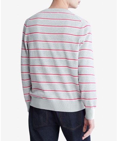 Men's Supima Cotton Mini Stripe Monogram Logo Sweater Gray $25.20 Sweaters