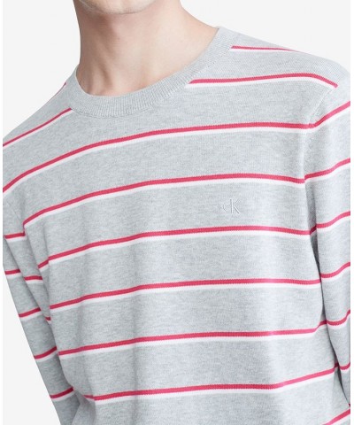 Men's Supima Cotton Mini Stripe Monogram Logo Sweater Gray $25.20 Sweaters