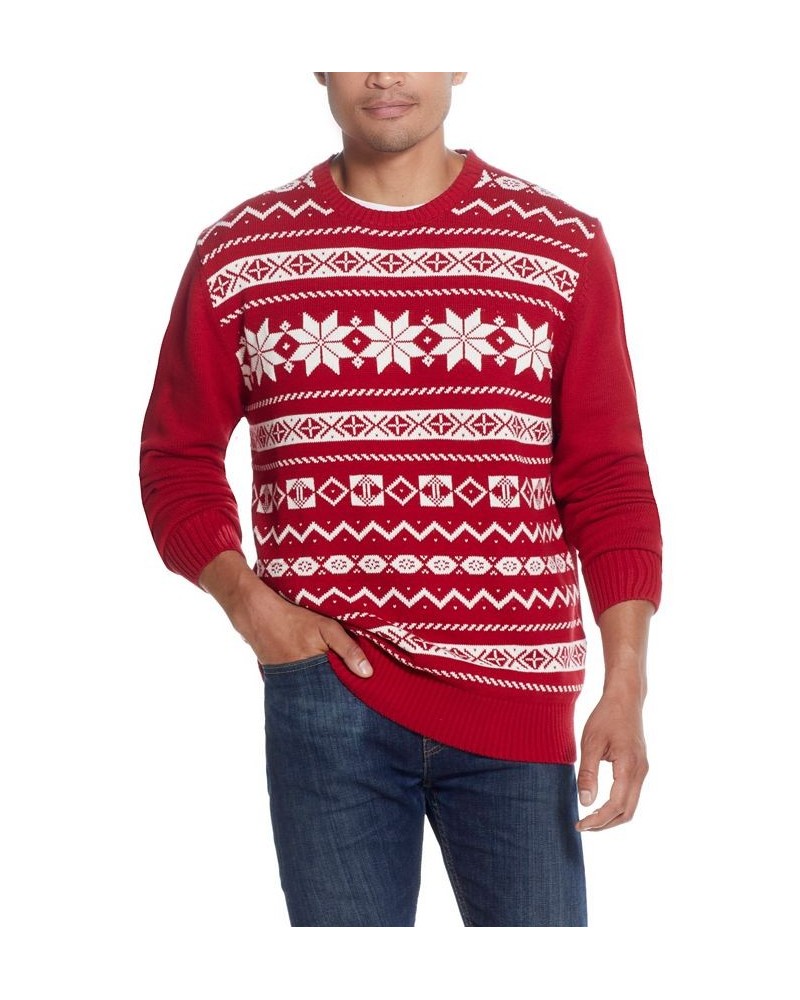 Men's Snowflake Crew Neck Sweater Red $15.88 Sweaters