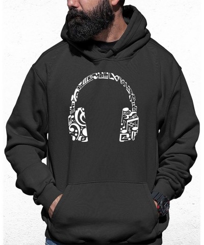 Men's Music Note Headphones Word Art Hooded Sweatshirt Gray $29.40 Sweatshirt