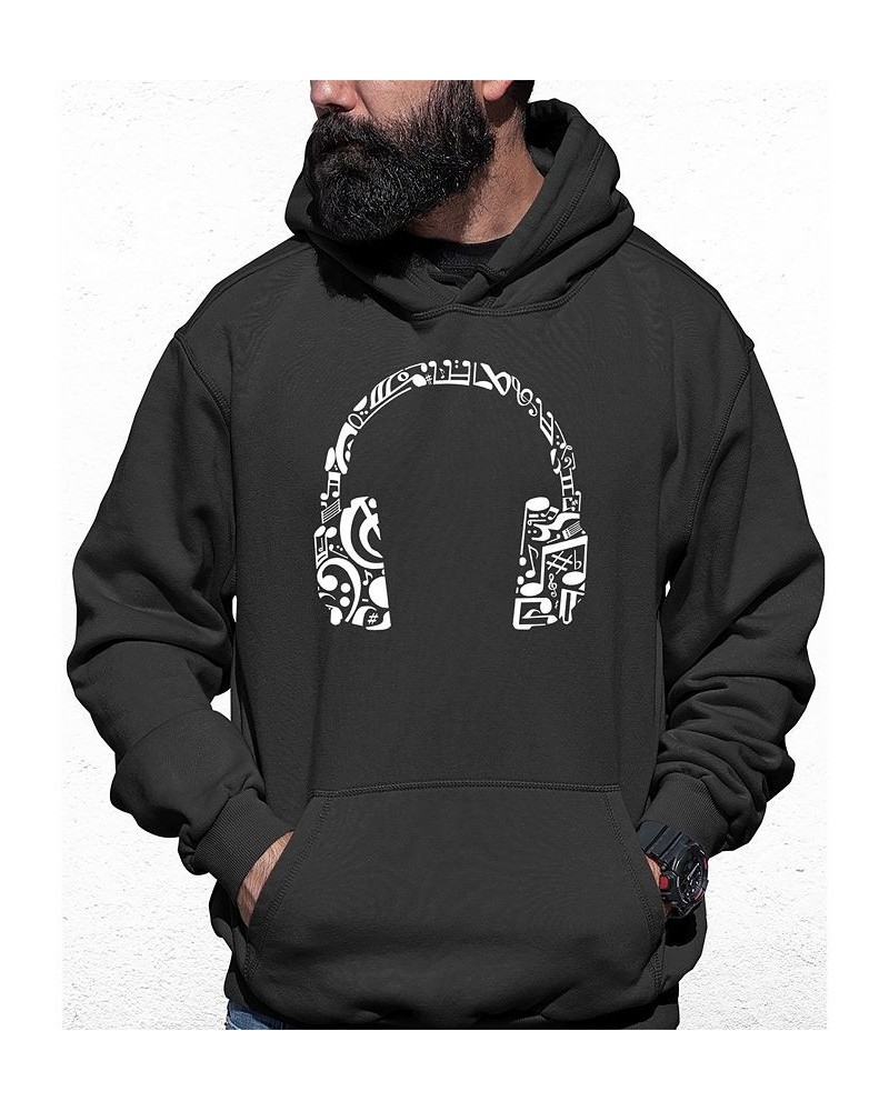 Men's Music Note Headphones Word Art Hooded Sweatshirt Gray $29.40 Sweatshirt