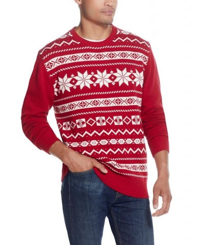 Men's Snowflake Crew Neck Sweater Red $15.88 Sweaters