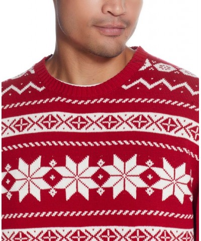 Men's Snowflake Crew Neck Sweater Red $15.88 Sweaters