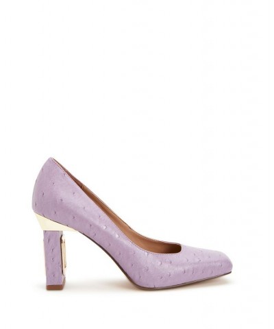 Women's Hollow Block Heel Pumps Purple $51.60 Shoes