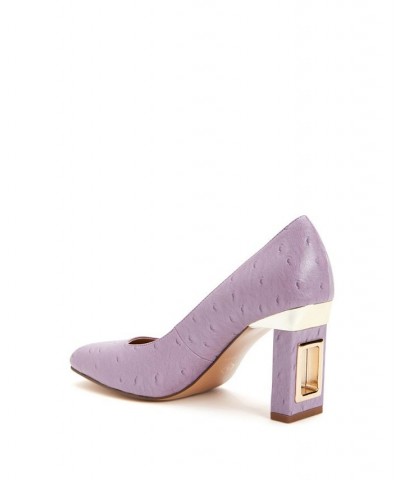 Women's Hollow Block Heel Pumps Purple $51.60 Shoes