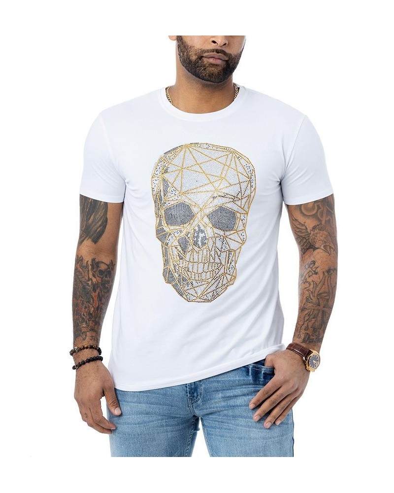 Men's 3D Polygon Skull Rhinestone T-shirt White $24.75 T-Shirts