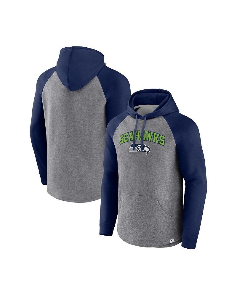 Men's Branded Heathered Gray, College Navy Seattle Seahawks By Design Raglan Pullover Hoodie $27.60 Sweatshirt