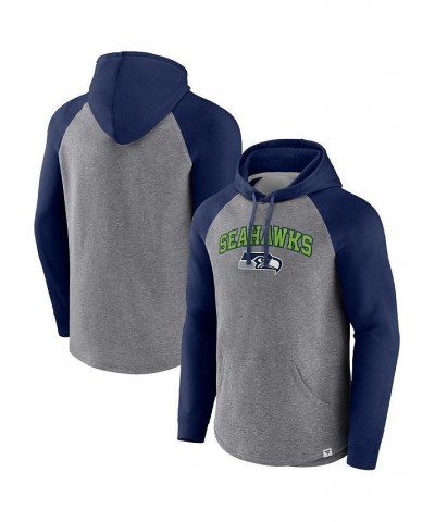 Men's Branded Heathered Gray, College Navy Seattle Seahawks By Design Raglan Pullover Hoodie $27.60 Sweatshirt