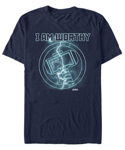 Marvel Men's Avengers Endgame I Am Worthy Thor Lightning Logo, Short Sleeve T-shirt Blue $14.00 T-Shirts