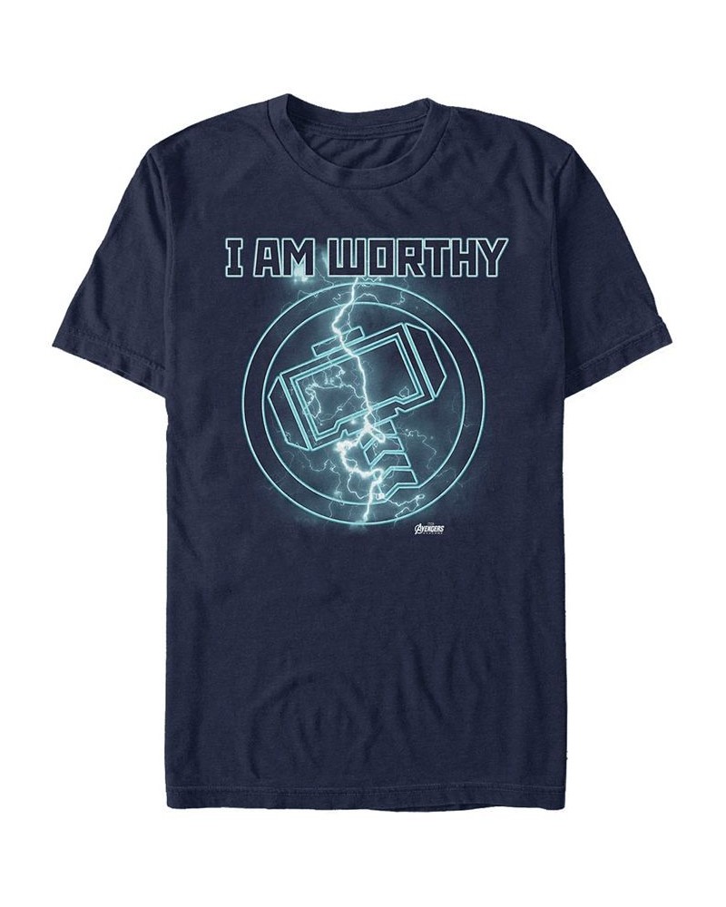 Marvel Men's Avengers Endgame I Am Worthy Thor Lightning Logo, Short Sleeve T-shirt Blue $14.00 T-Shirts