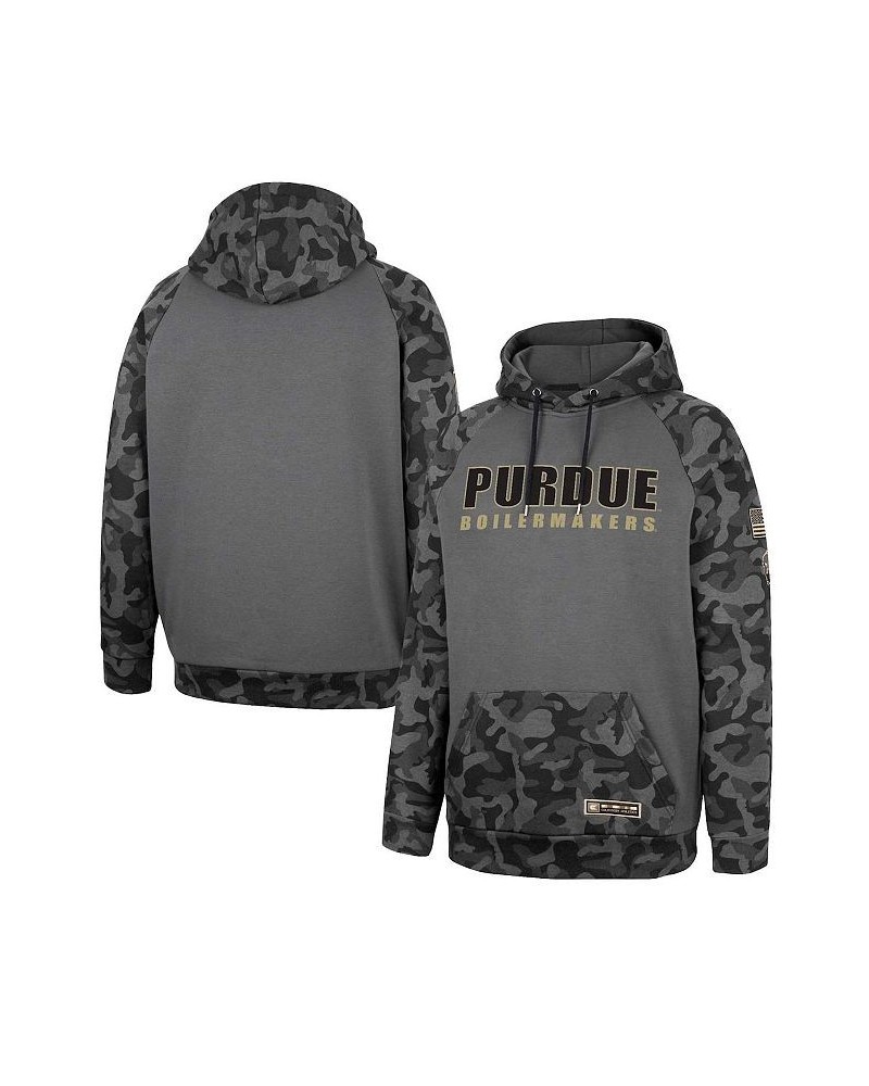 Men's Charcoal Purdue Boilermakers OHT Military-Inspired Appreciation Camo Stack Raglan Pullover Hoodie $32.50 Sweatshirt